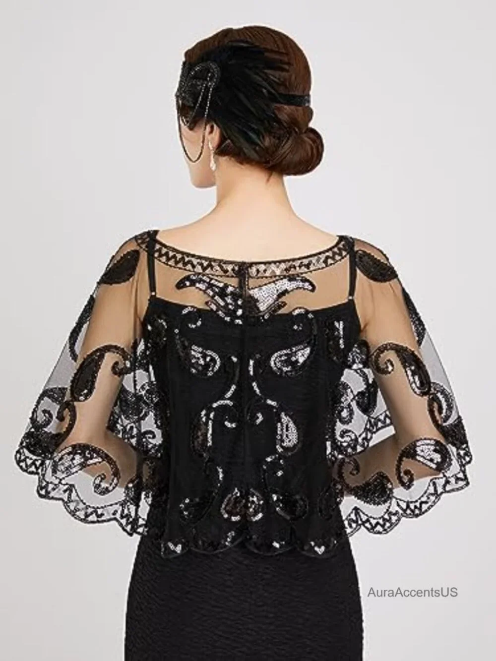 Sequin Beaded 1920s Flapper Shawl Wrap Evening Party Cape Mesh